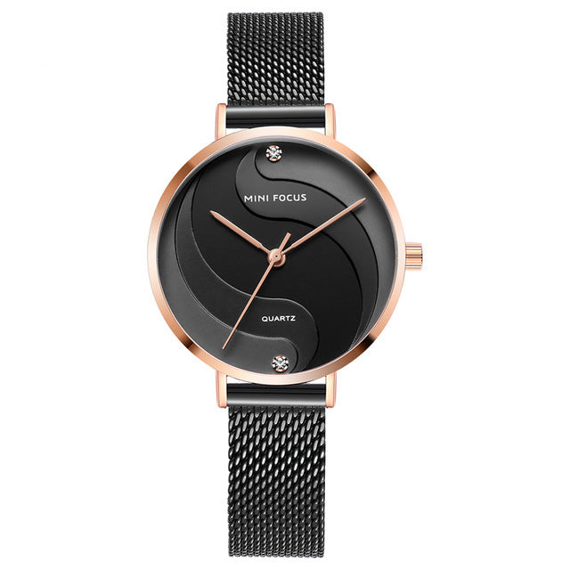 MINI FOCUS MF0291L Fashion Simple Diamond Waterproof Milanese Mesh Strap Women Watch Quartz Watch
