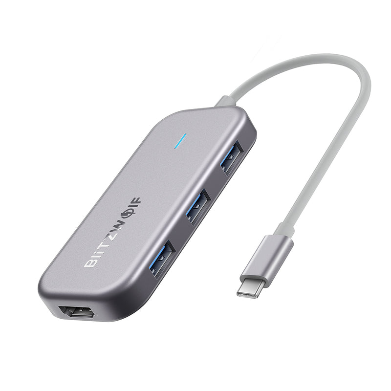 BlitzWolf BW-TH5 7 in 1 USB-C Data Hub with 3-Port USB 3.0 TF Card Reader USB-C PD Charging 4K Display for MacBooks Notebooks iPad Pros