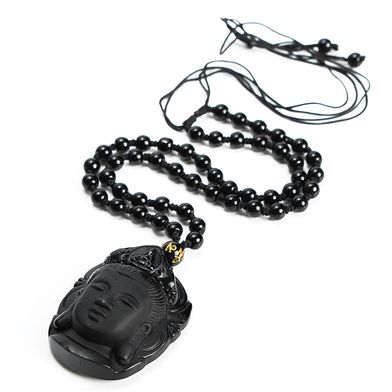 Natural Black Obsidian Kwan-yin Pendant Charm Necklace Lucky Jewelry Collocation Clothing