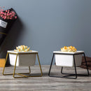 Ceramic Plant Flower Pot Metal Holder Set Geometric Planter Chic Indoor Garden Display Decorations
