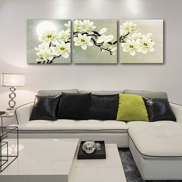 Miico Hand Painted Three Combination Decorative Paintings Botanic Painting Wall Art For Home Decoration