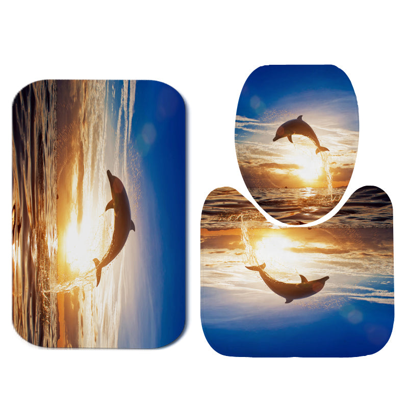 Dolphin Pattern Shower Curtain Waterproof Fabric Bath Accessory 3D Printing Ocean Curtain