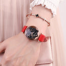 SANDA P231 Women Fashion Star Transparent Dial Leather Band Quartz Watch