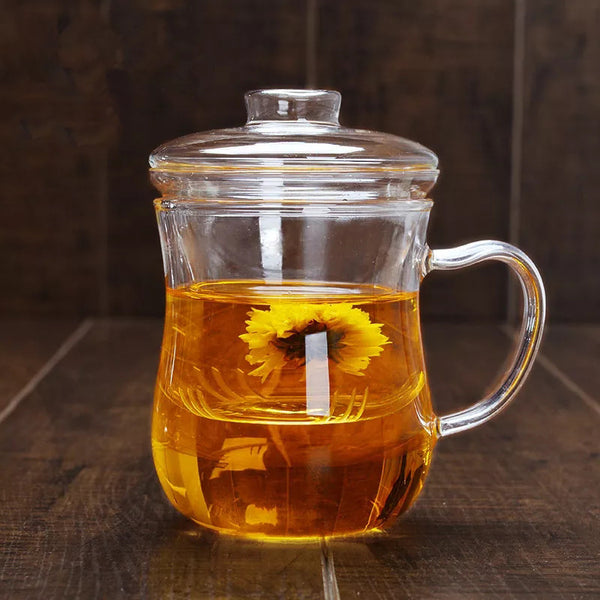 Glass Cup Lid Filter Tea Transparent Heat Resistant