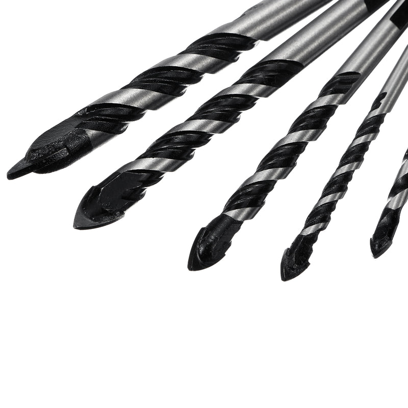 5pcs 5-12mm Black Triangle Twist Drill Bit Concrete Glass Ceramic Tile Marble Drill Bit Set