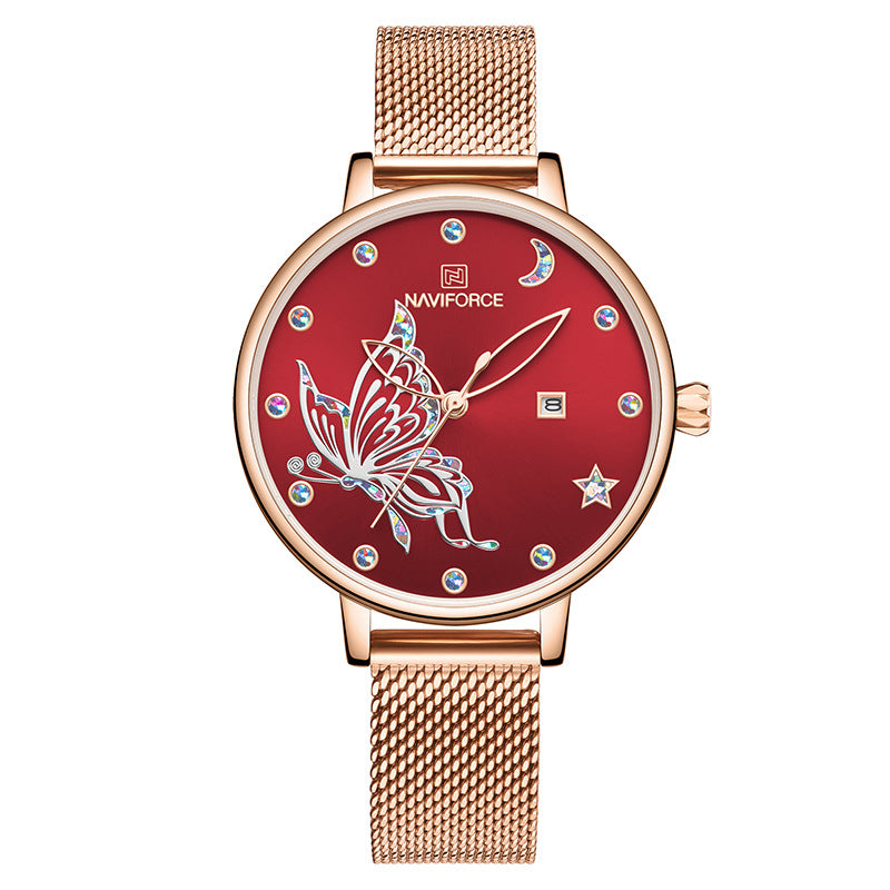NAVIFORCE 5011 Mesh Steel Band Ladies Wrist Watch 3ATM Waterproof Dress Quartz Watch