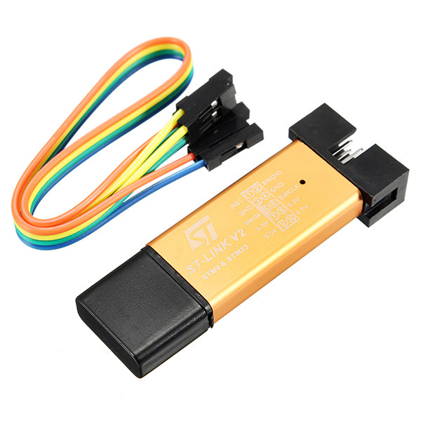 Geekcreit 3.3V 5V XTW ST-LINK V2 STM8 / STM32 Simulator Programmer Downloader Debugger 500MA Fuse Short Circuit Protection Aluminum Alloy U Disk Shell With 20cm Dupont Wire