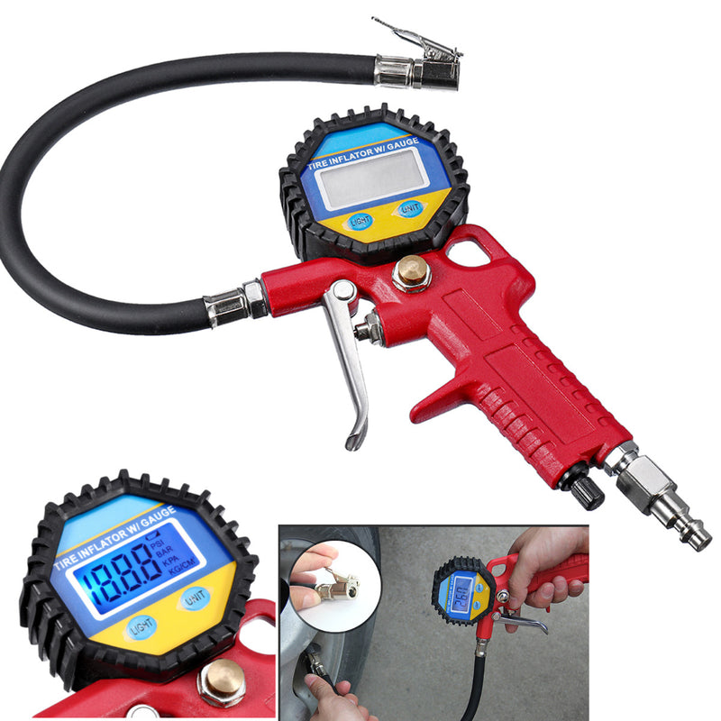 0-150psi LCD Digital Portable Tire Inflator Pressure Gauge Tester Air Chuck Hose