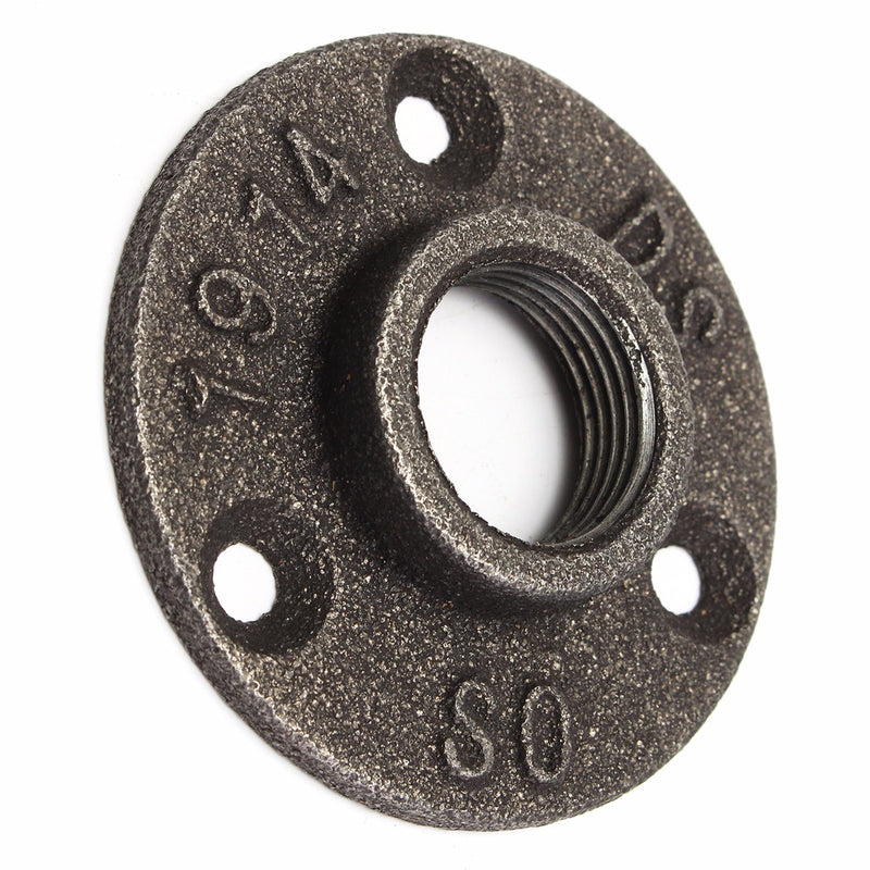 1/2 or 3/4 Inch Black Flange Iron Pipe Floor Fitting Plumbing Threaded Three Holes Flange