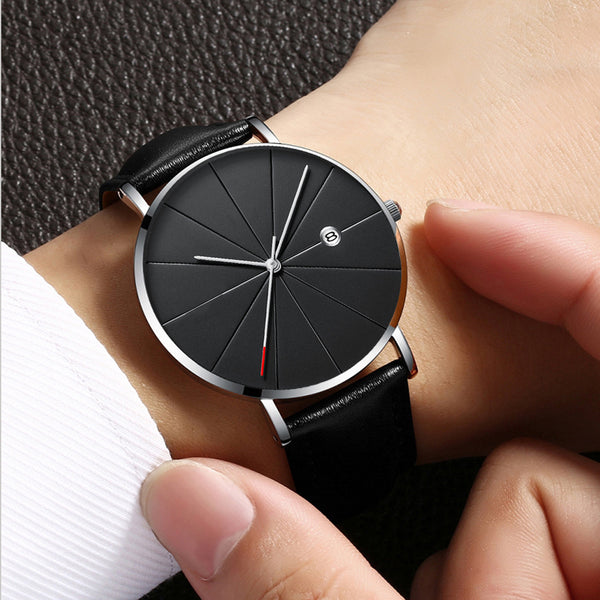 Deffrun Casual Style Business Men Wrist Watch Leather Strap Quartz Watch
