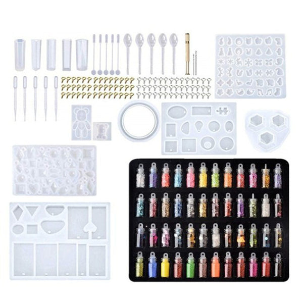 277Pcs/Set Pendant Trays Set DIY Jewelry Bezel Making Crystal Bracelet Pendant Silicone Resin Mould Jewelry Casting Molds Bottles Kit Vintage Base