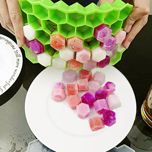 Godmorn 2 Packs of 74 Cubes Hexagon Silicone Ice Cube Mould Ice Mold with Lid for Baby Food And Bar
