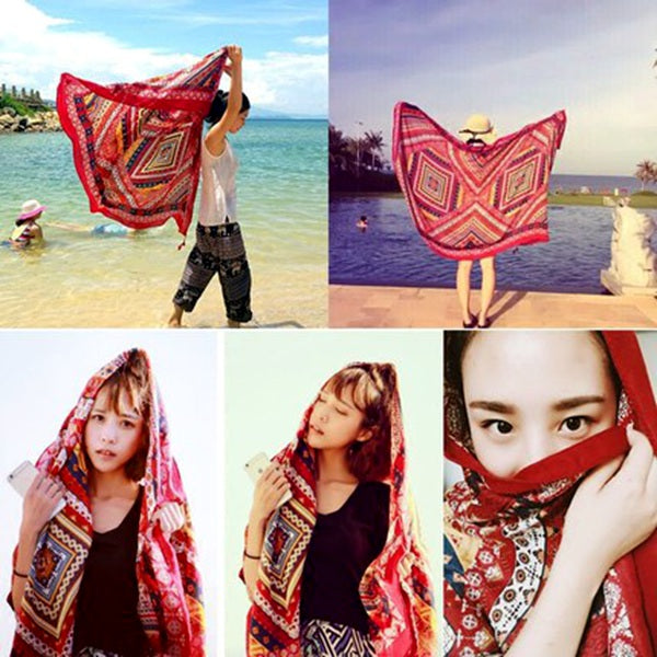 Honana WX-18 100x180cm Bohemian Linen Beach Towel National Style Woman Bath Towel Scarf Bed Sheet Tapestry