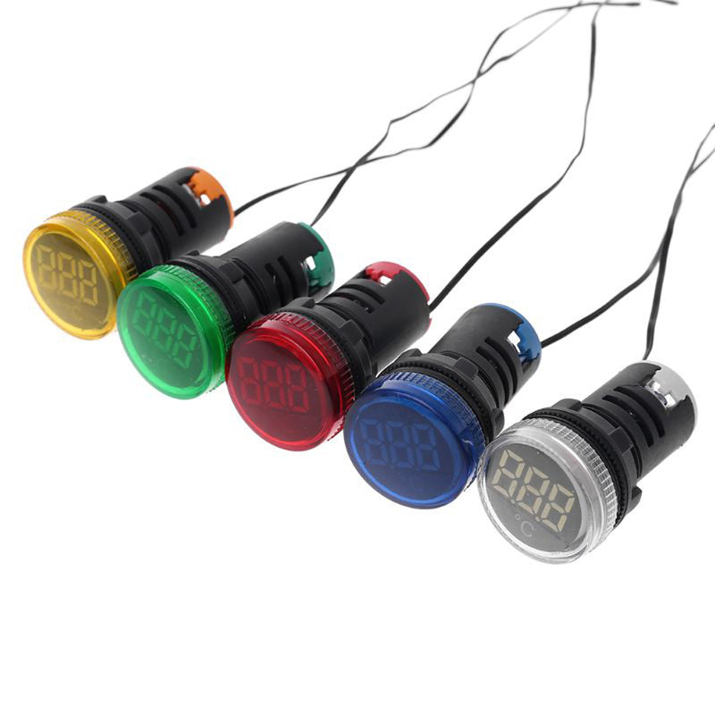 3pcs 22mm AC 50-380V Thermometer Indicator Blue Light LED Digital Display Temperature Measuring Induction Ranging -20-199