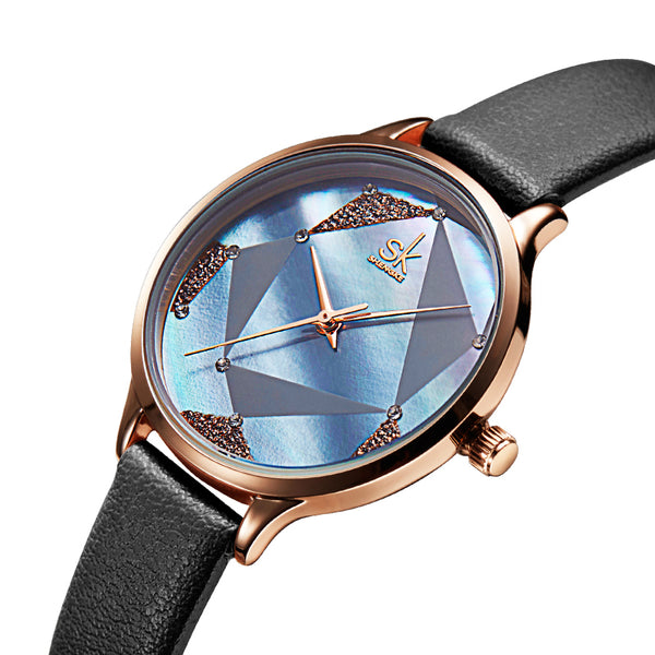 SHENGKE SK K0117 Simple Geometric Triangle Crystal Dial Female Fashion Leather Strap Women Quartz Watch