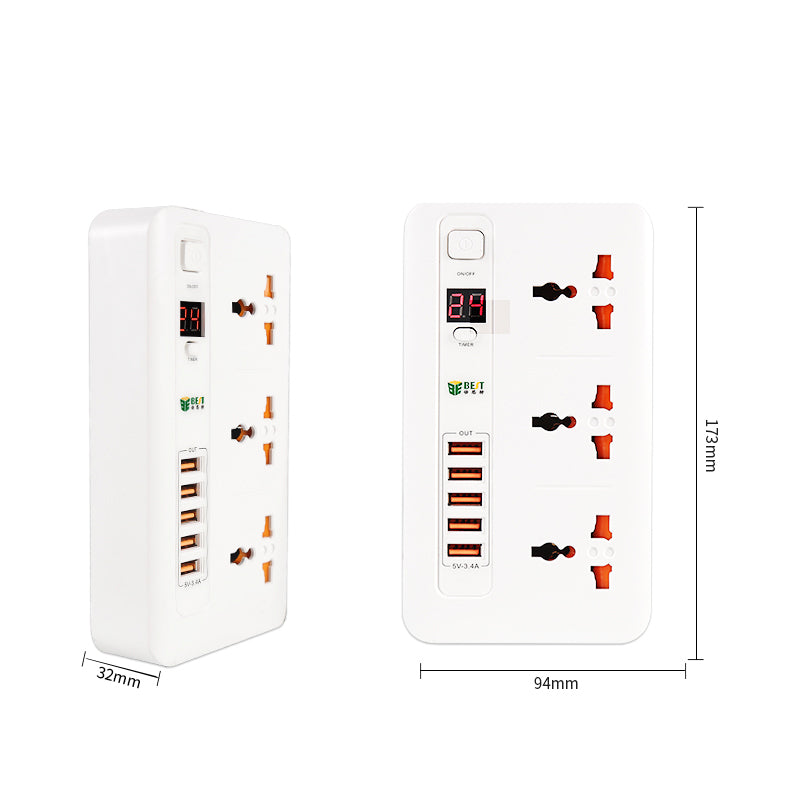 BEST P04 Universal Smart Timer Switch Socket Plug 5 USB Port Charging Power Outlet
