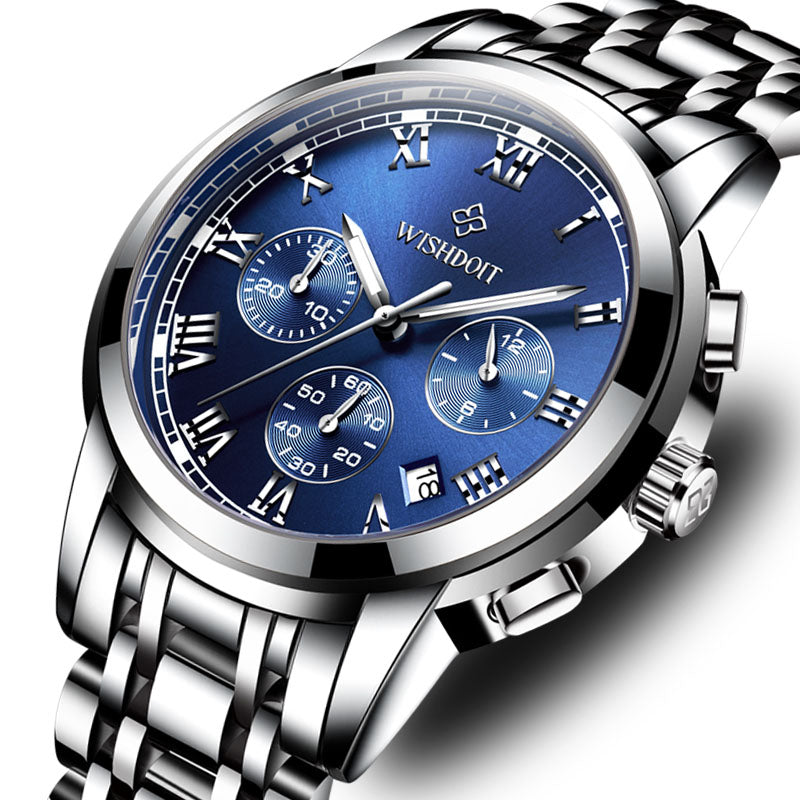 WISHDOIT WSD-016 Men Watch Fashion Chronograph Stainless Steel Strap Wrist Watch