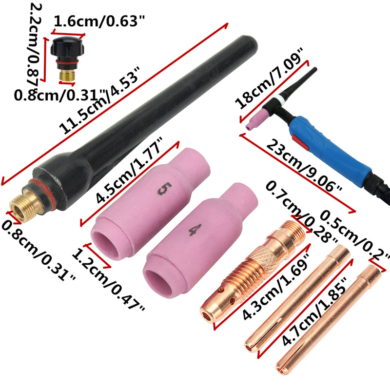 WP-17F 12Foot Air-Cool Tig Welding Torch Kit Complete Flexible Head Body Collet