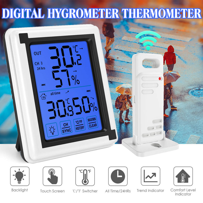 Brifit Indoor Outdoor Digital Thermometer Humidity Monitor with Large Touchscreen and Backlight