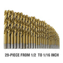 Drillpro 29Pcs 1/16 to 1/2 Inch Titanium Coated HSS Twist Drill Bit Set with Plastic Box for Wood Plastic Aluminum Copper