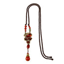 Vintage Red Agate Pendant Alloy Long Necklace Ethnic Style Necklace For Women