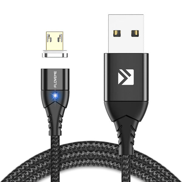FLOVEME 3A Micro USB LED Magnetic Braided Fast Charging Data Cable 1M For Smartphone iPad Pro Tablet