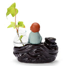 Ceramic Backflow Incense Burner With Glass Hydroponic Bottle Vase House Decorative Ornaments