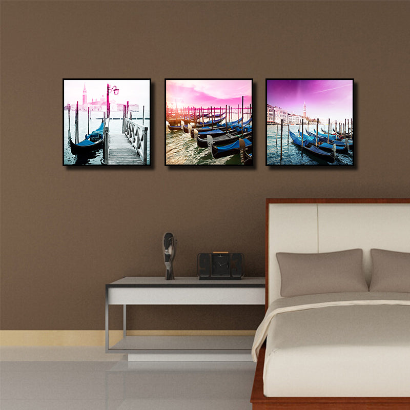 Miico Hand Painted Three Combination Decorative Paintings Shipside Wall Art For Home Decoration