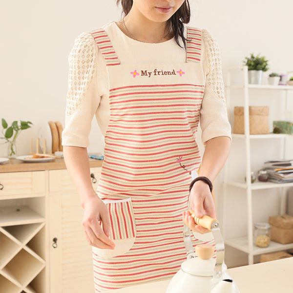 Household Kitchen Fashion Women Oil Prevention Polyester Sleeveless Striped Canvas Apron