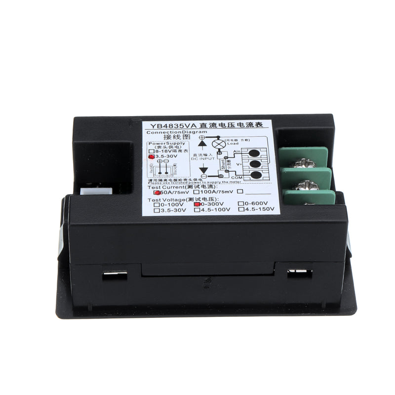 DC 300V 50A Digital Voltmeter Ammeter DC VOLT AMP Tester Gauge With Red and Green Led No Shunt With Back Cover 0.39 "LED