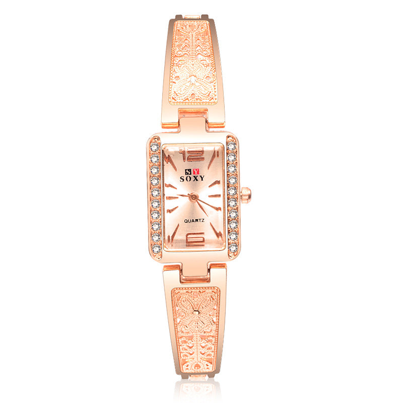 SOXY 0123 Rose Gold Case Rectangle Dial Design Ladies Bracelet Watch Fashion Style Quartz Watch