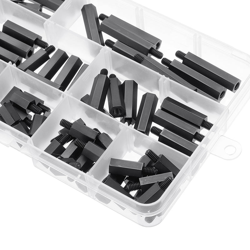 Suleve M4NH4 110Pcs M4 Nylon Hex Screw Black/White Female to Male PCB Standoff Column Set