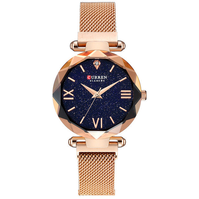 CURREN 9063 Elegant Design Romantic Sky Dial Show Women Wrist Watch Full Steel Quartz Watch