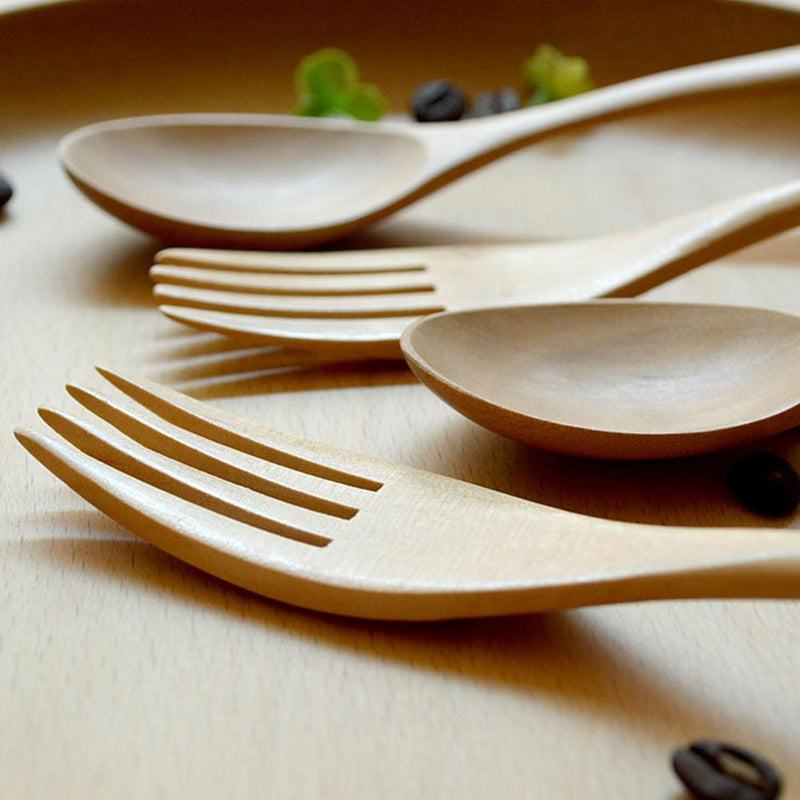 Wood 2 Pcs Spoon And Fork Dinnerware Sets Flatware Sets Wooden Spoon Fork Flatware Set