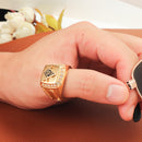 Fashion Gold Titanium Steel Finger Ring Rhinestone Free-Mason Logo Jewelry Gift for Men