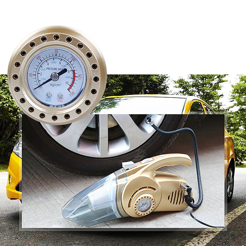 4-in-1 Car Handheld Vacuum Cleaner Portable Wet&Dry Car Cleaner with Digital Tire Inflator Pump Pressure Gauge and LED Light