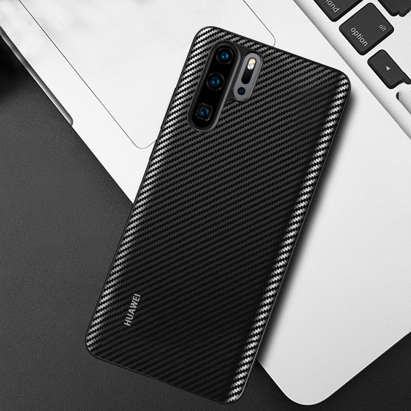 Bakeey Luxury with Original Logo Shockproof Carbon Fiber PU Leather Protective Case for Huawei P30 Pro