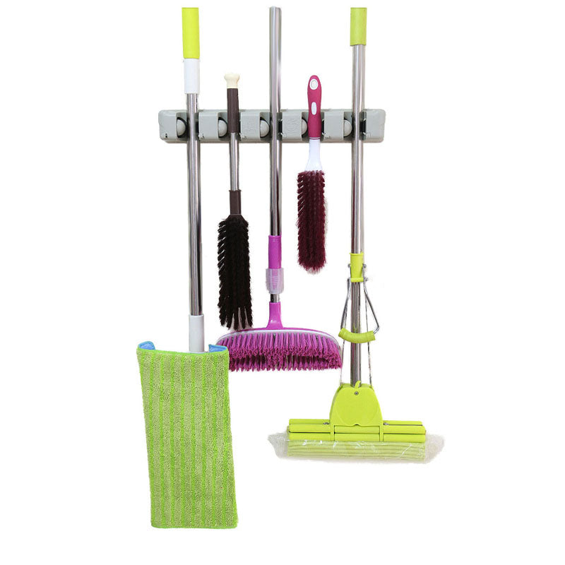 5 Position 6 Hooks Wall Mounted Mop Broom Holder Hanger Kitchen Shelf Storage Holder Garage Storage