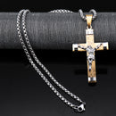 Stainless Steel Christ Jesus Cross Crucifix Patterned Pendant Necklace Chain
