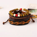 Retro Multiplayer Leather Bracelet Cowhide Hemp Wood Beads Bracelets for Men