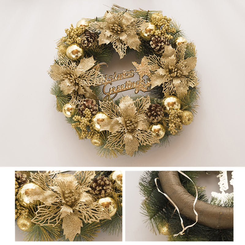 30CM Luxury Golden Christmas Light Door Home Window Wreath Light Home Decor Xmas Gift