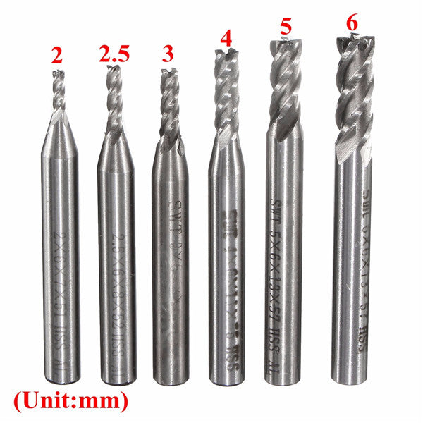 6pcs HSS 4 Flute Straight Shank End Mill Cutter 2/2.5/3/4/5/6mm End Mill Cutter CNC Tool