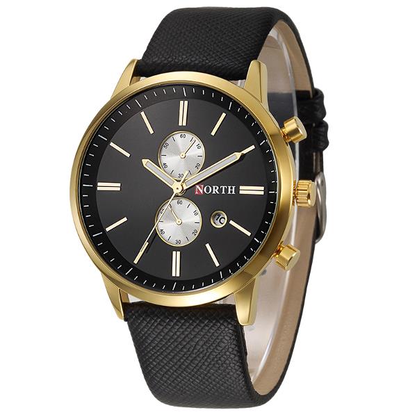 NORTH 6008 Fashion Men Quartz Watch Casual Leather Strap Bussiness Wristwatch