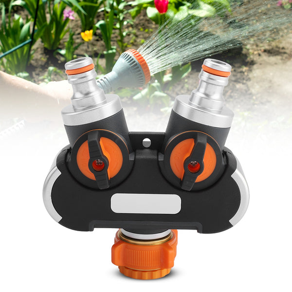 Universal 2 Way Hose Faucet Manifold Water Segregator for 3/4" 1/2" Garden Tap Splitter Water Pipe Divider Hose Quick Connector Nozzle Shut Off Control EU/US Standard