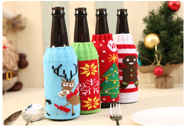 New Arrival Beer Cocktail Bottle Decor Cartoon Knitting Bottle Cover Bags Clothes Home Party Dinner