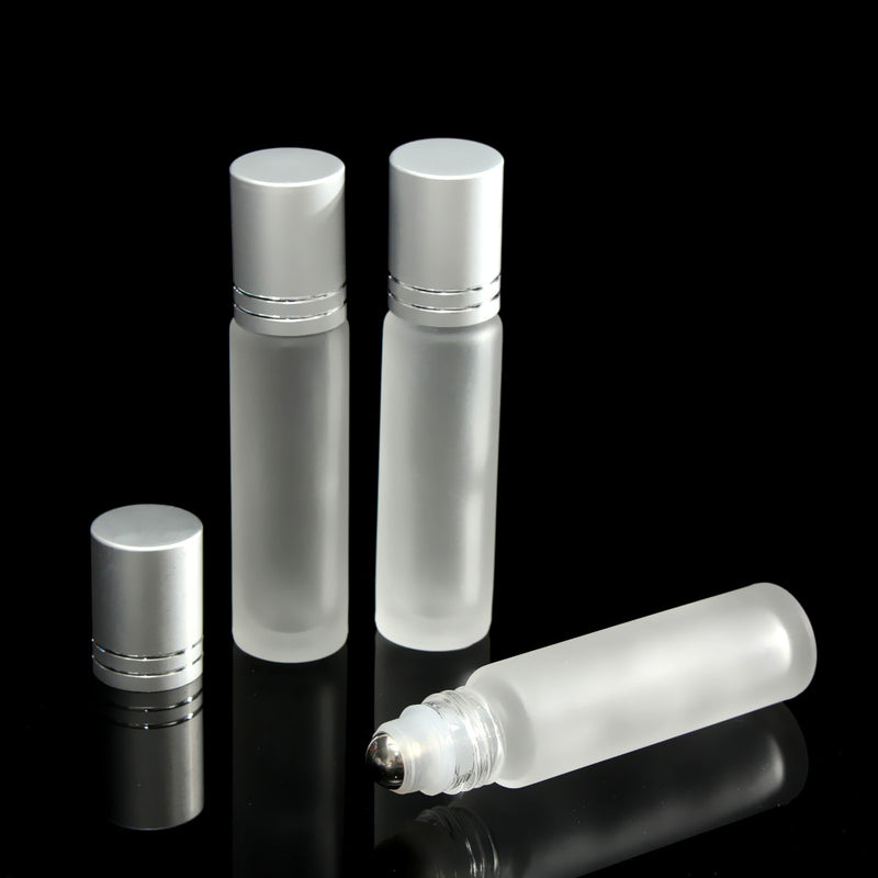 3mL Empty Frosted Glass Roll on Bottle Container Refillable Metal Roller Ball Essential Oil Bottle