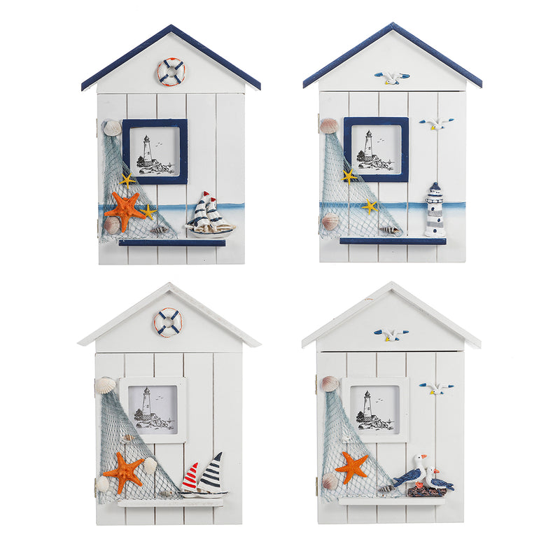 Mediterranean House Shaped Wooden Key Cabinet Box Holder Organizer Wall Mount Tool Boxs