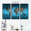 Miico Hand Painted Three Combination Decorative Paintings Continental Map Wall Art For Home Decoration