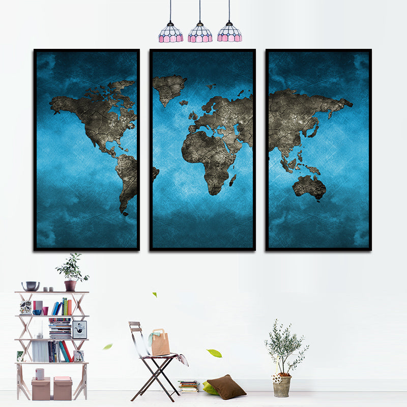 Miico Hand Painted Three Combination Decorative Paintings Continental Map Wall Art For Home Decoration