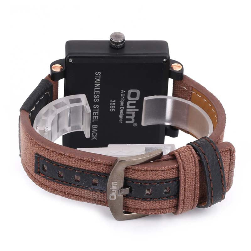 OULM 3595 Men Watch Fashion Three Time Zones Alloy Case Textile Watch Band Quartz Watch